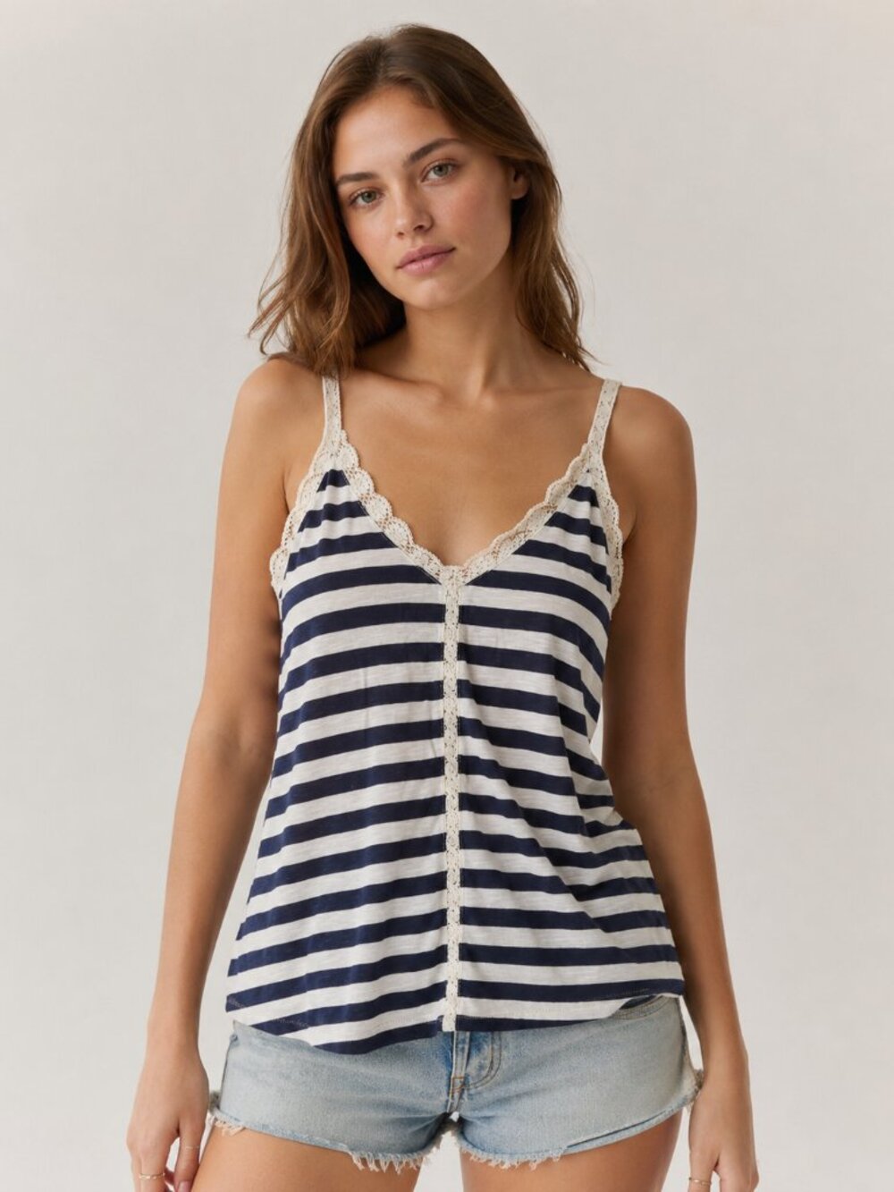 NWT Vintage Kimchi Blue Navy Stripe Lace Camisole Top Size Small